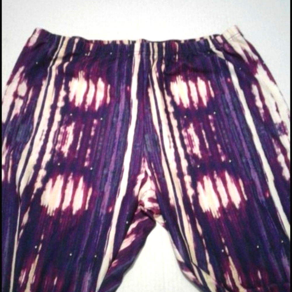 Lily Purple & Cream Tie Dye Soft Athleisure Lounging Leggings 2X